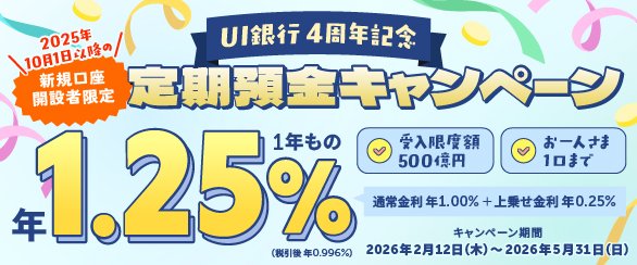 UI銀行4周年記念定期預金キャンペーンバナー