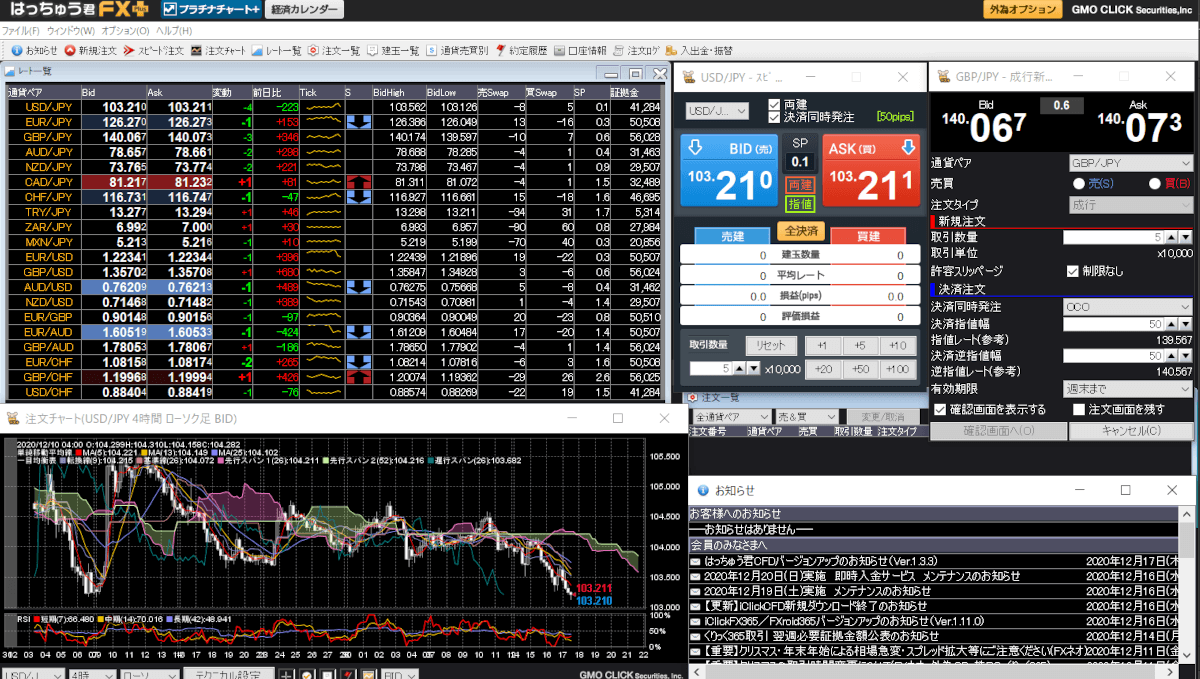 GMOクリック証券の取引ツール「はっちゅう君FXプラス」